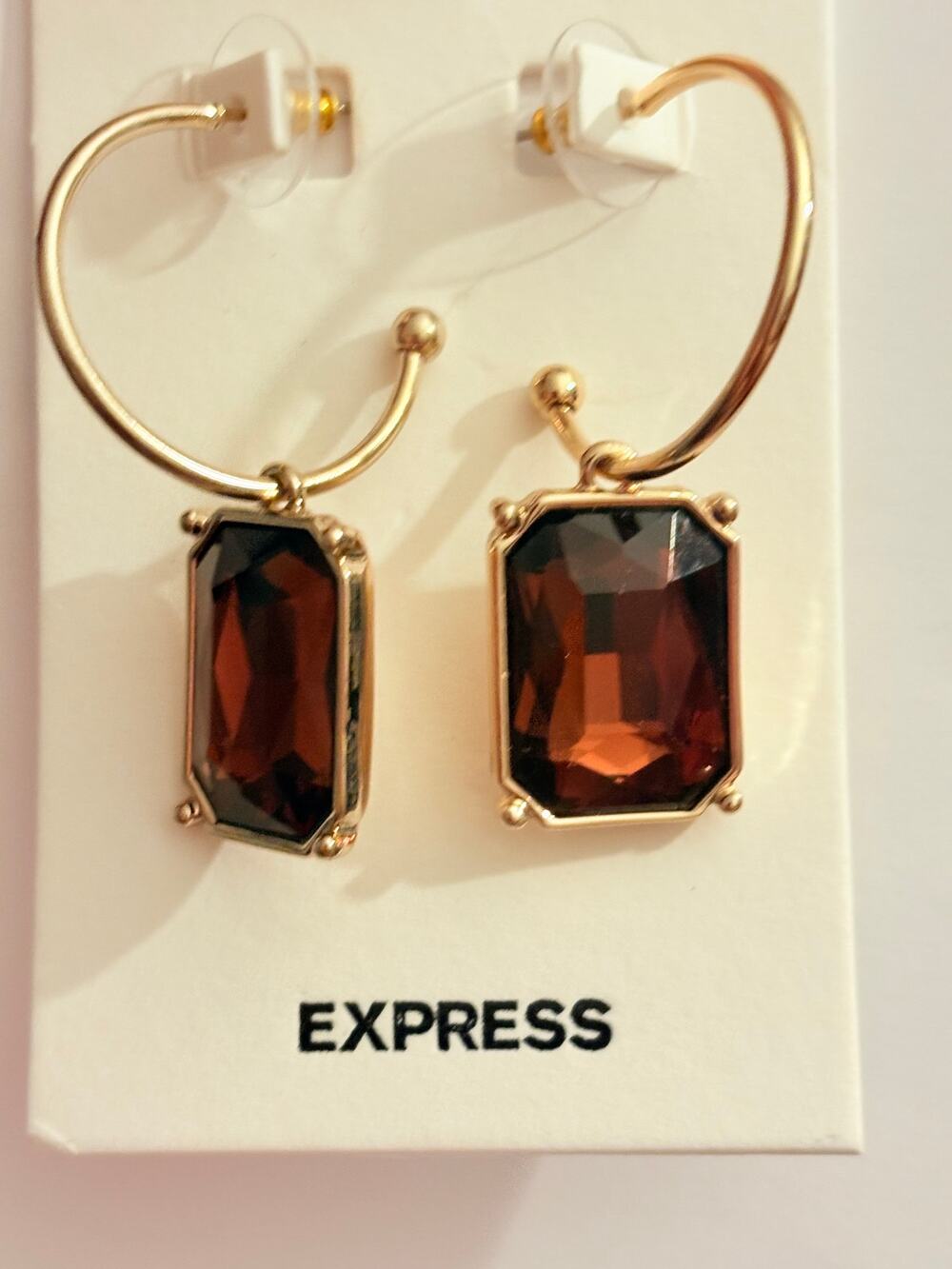 New Express Gold Tone Crystal Hoop Earrings